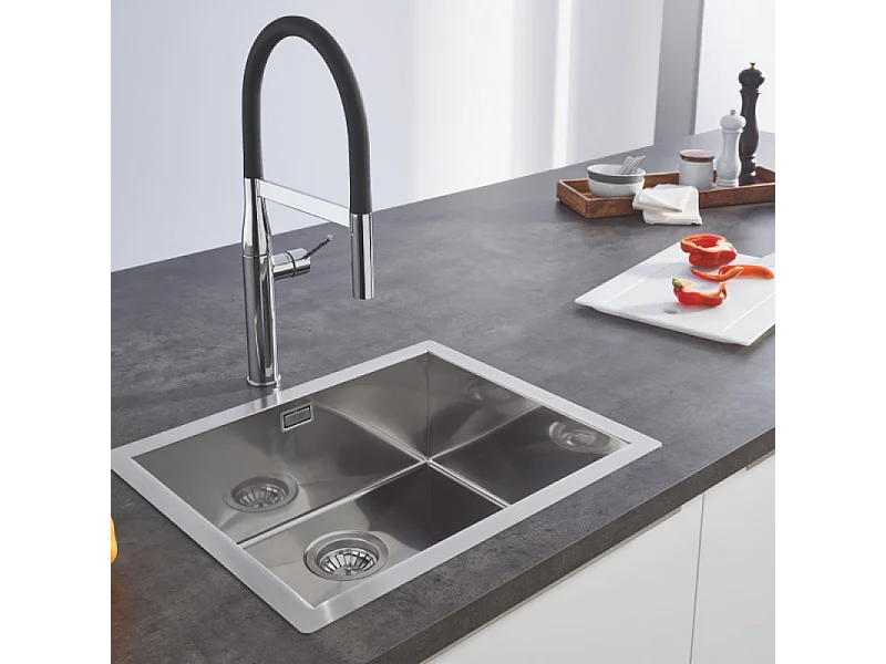 RVS spoelbak K700 GROHE - Snelle Installatie - Kwaliteit AISI 304 - 46,4x46,4 cm - Zonder Afdruiprek
