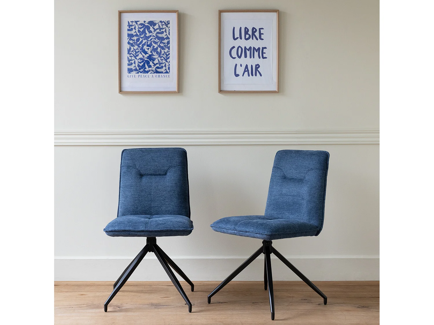 Set van 2 AREN blauwe stoffen stoelen