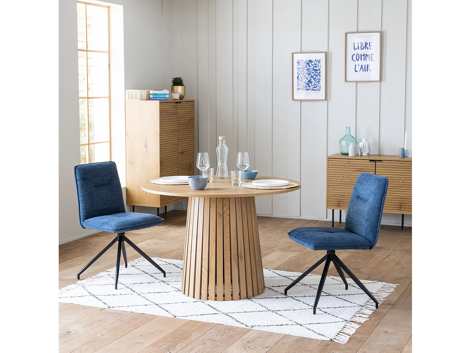 Set van 2 AREN blauwe stoffen stoelen