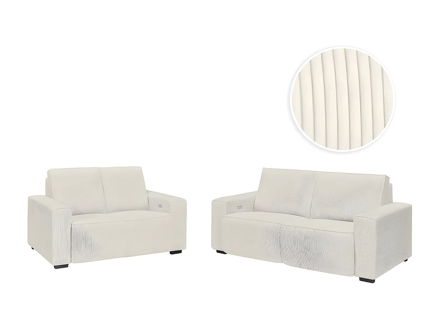 Ensemble de canapés relax électrique 2 et 3 places Charline en velours côtelés - Beige - Loungitude