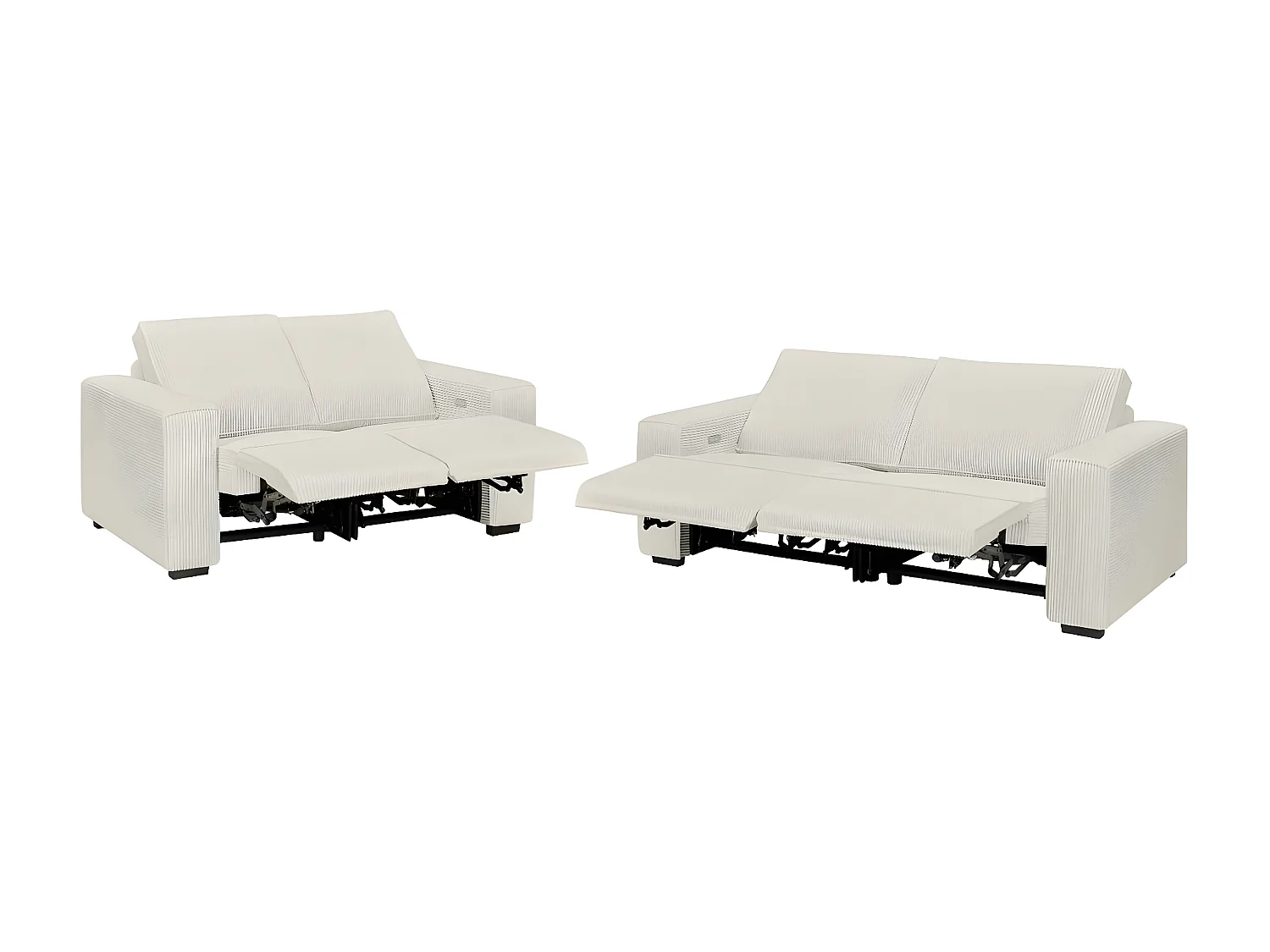 Ensemble de canapés relax électrique 2 et 3 places Charline en velours côtelés - Beige - Loungitude