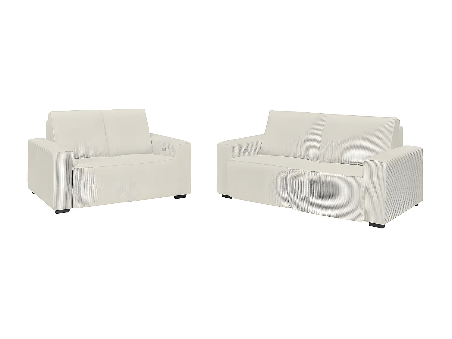 Ensemble de canapés relax électrique 2 et 3 places Charline en velours côtelés - Beige - Loungitude