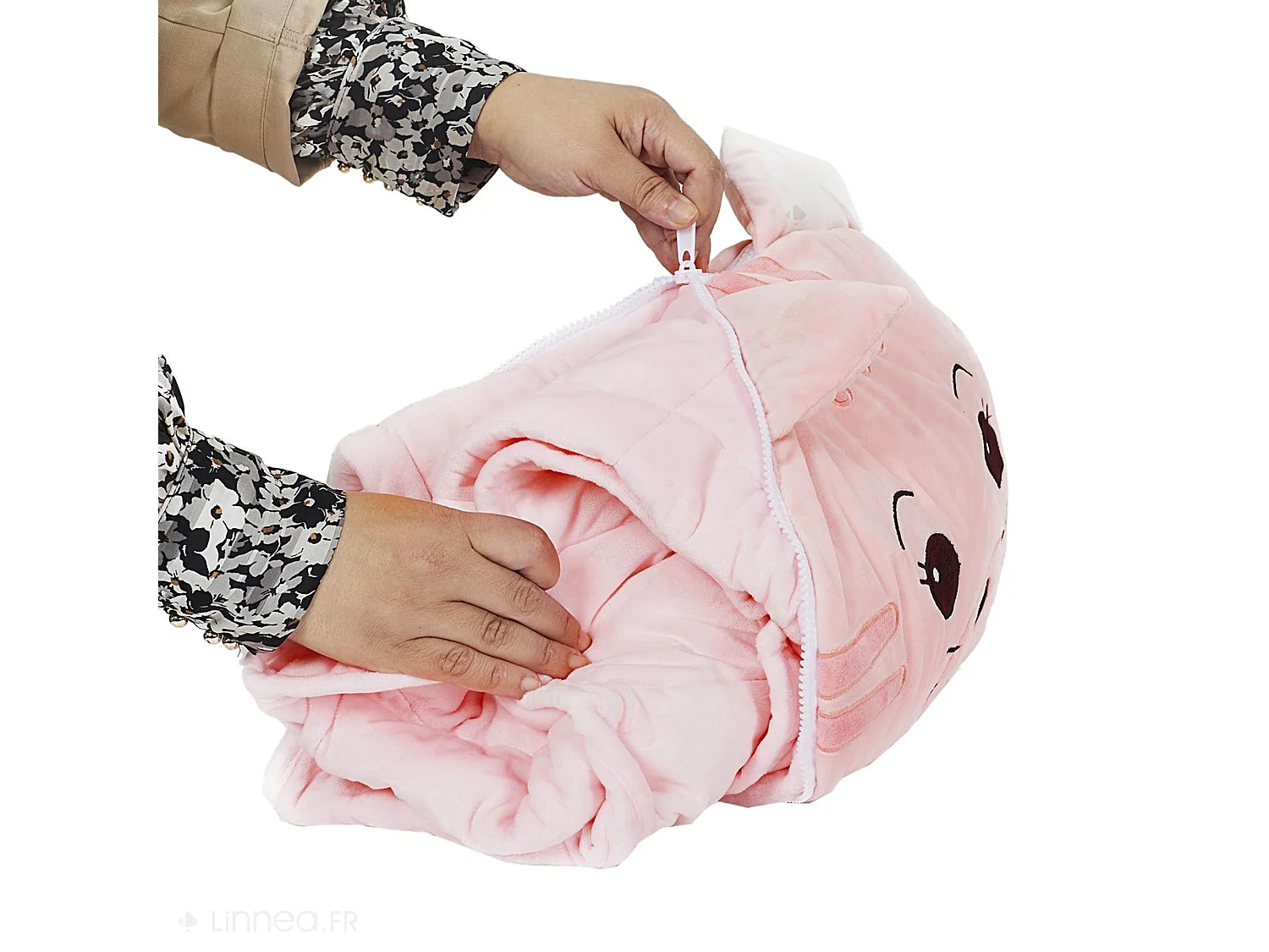 Coussin plaid 110x150 cm 100% polyester collection ANIMAUX chat rose