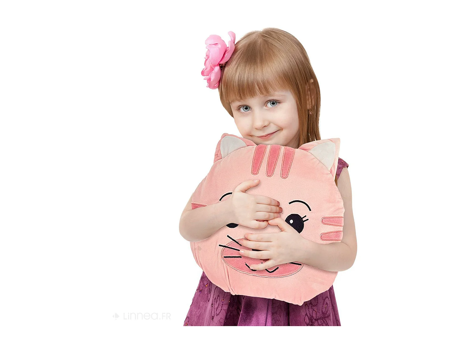 Coussin plaid 110x150 cm 100% polyester collection ANIMAUX chat rose