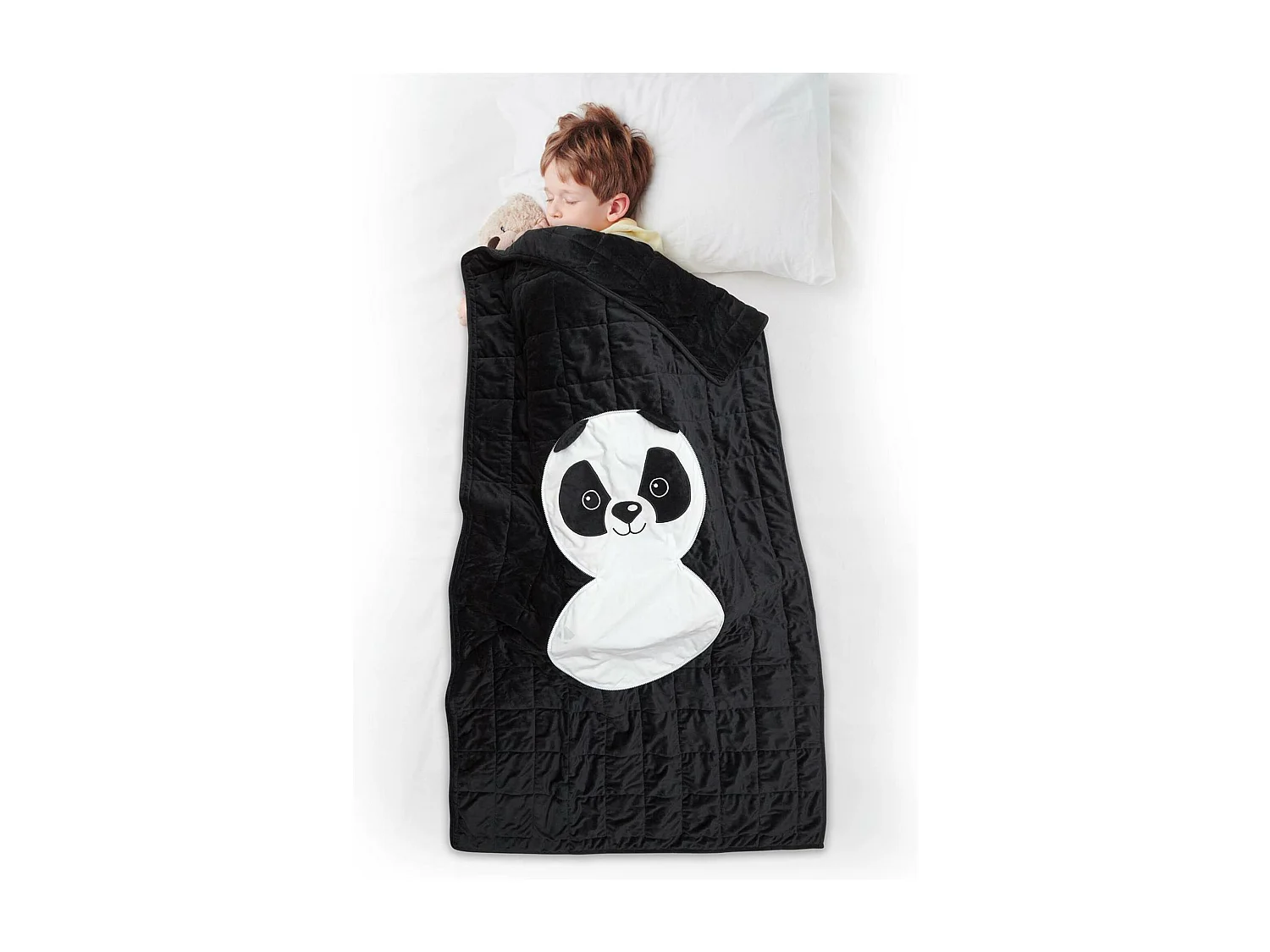 Coussin plaid 100% polyester 110x150 cm collection ANIMAUX panda noir et blanc