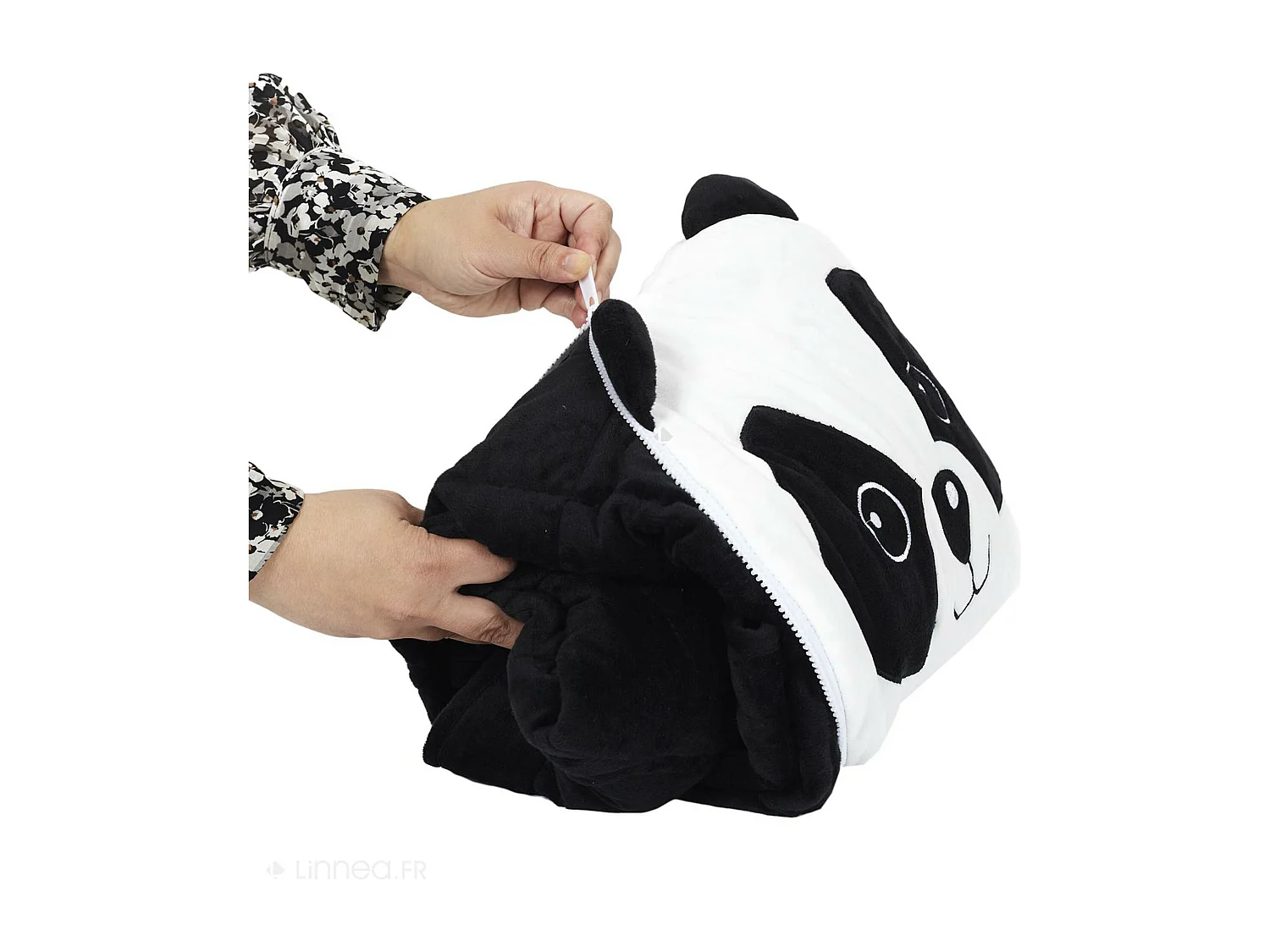 Coussin plaid 100% polyester 110x150 cm collection ANIMAUX panda noir et blanc