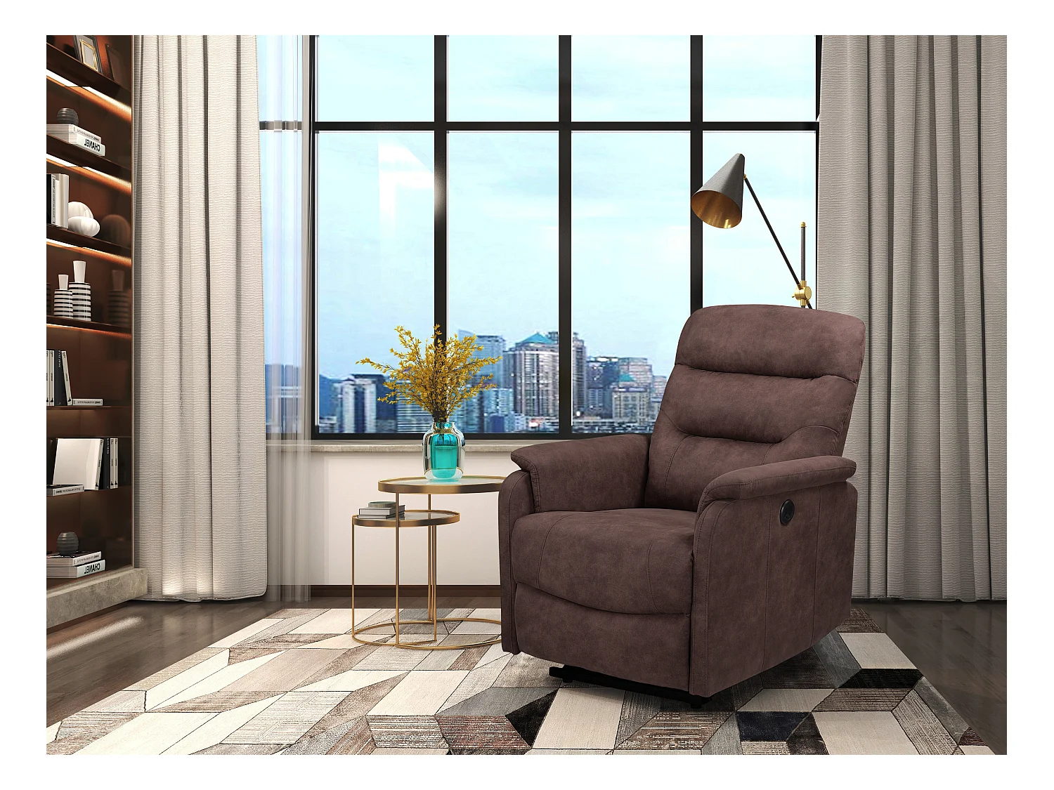 Coullon | Relaxfauteuil met elektrische functie in Microfiber Donkerbruin