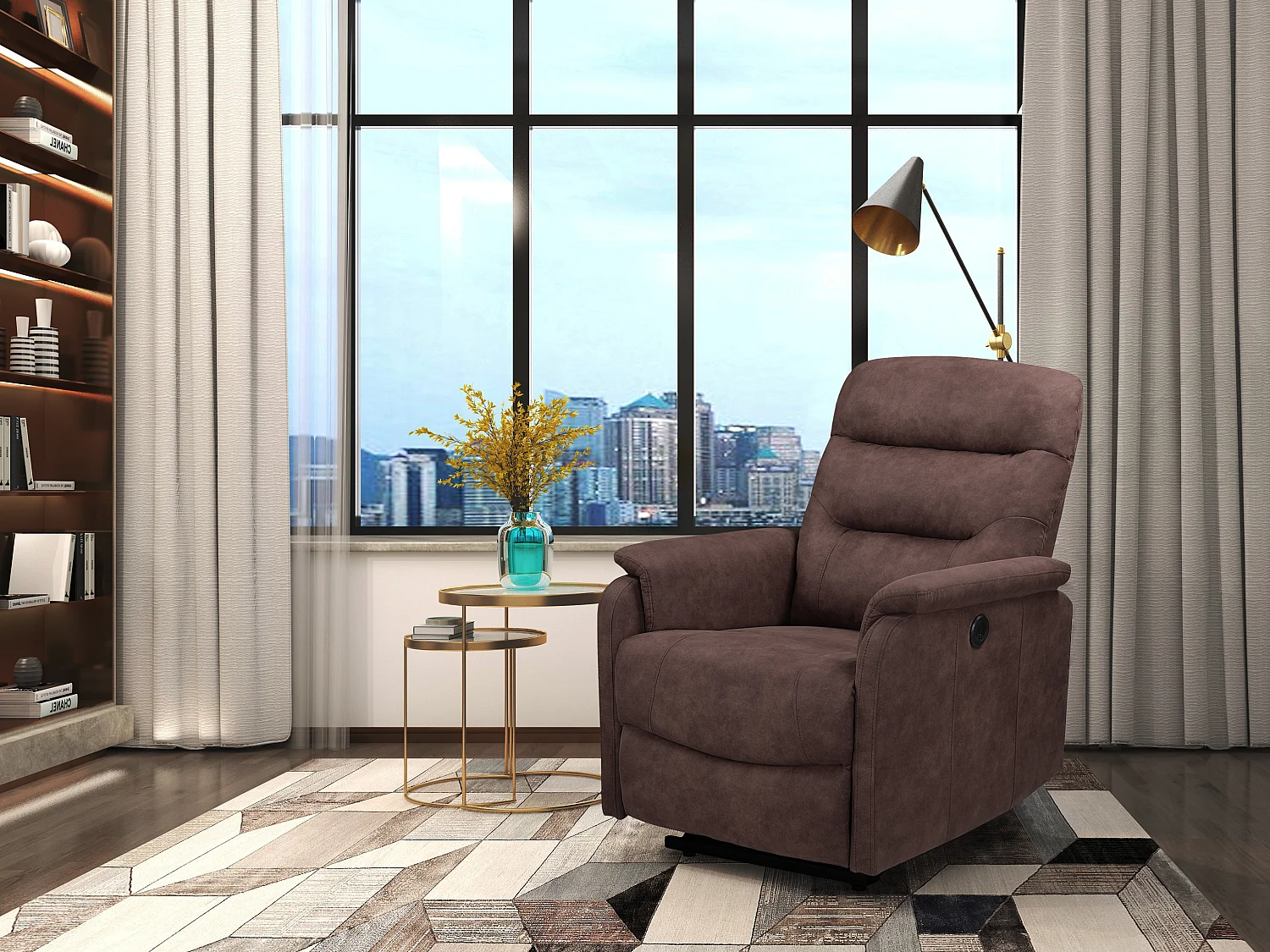 Coullon | Fauteuil de relaxation avec fonction électrique en microfibre marron foncé