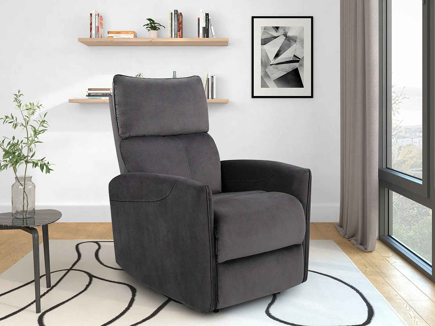 Pineto | Fauteuil de relaxation avec fonction électrique en velours anthracite