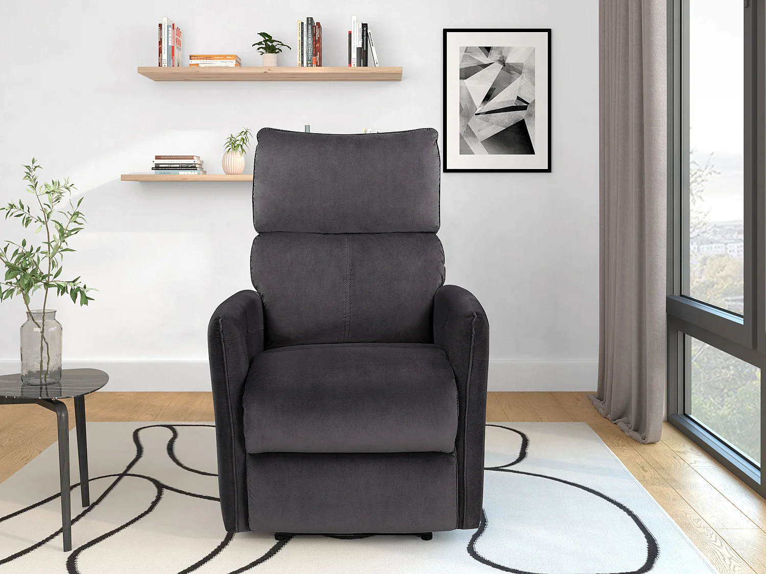 Pineto | Fauteuil de relaxation avec fonction électrique en velours anthracite