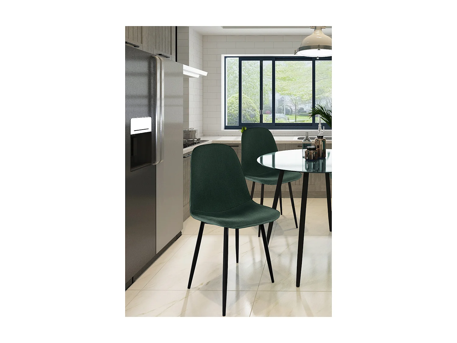 Miller | Lot de 4 chaises en tissu vert foncé