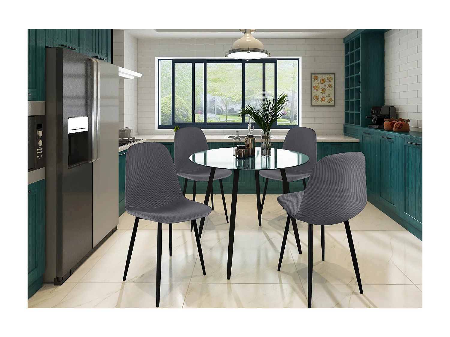 Miller | Lot de 4 chaises en tissu anthracite