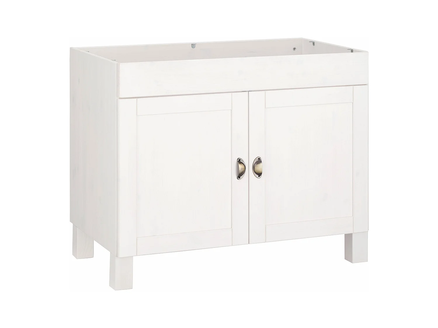 Oslo | Meuble évier 100 cm avec 2 portes en pin teinté blanc