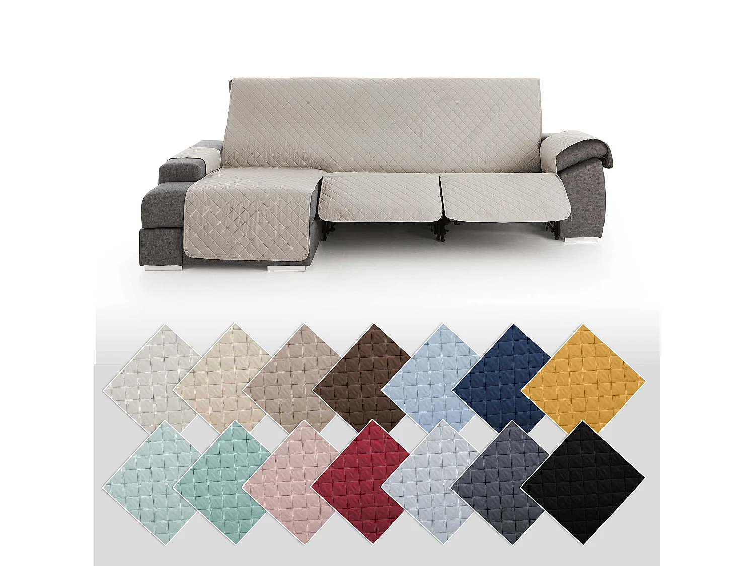 Funda para chaise longue relax com assentos reclináveis Roxana - Cor Linho - Tamanho 280 cm