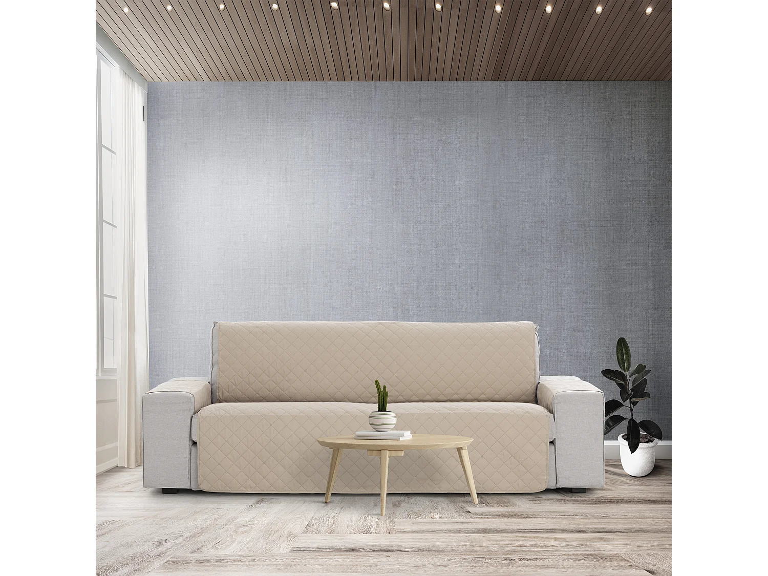 Funda acolchoada reversível Michelle para sofá de 2 lugares cor 00 Marfim