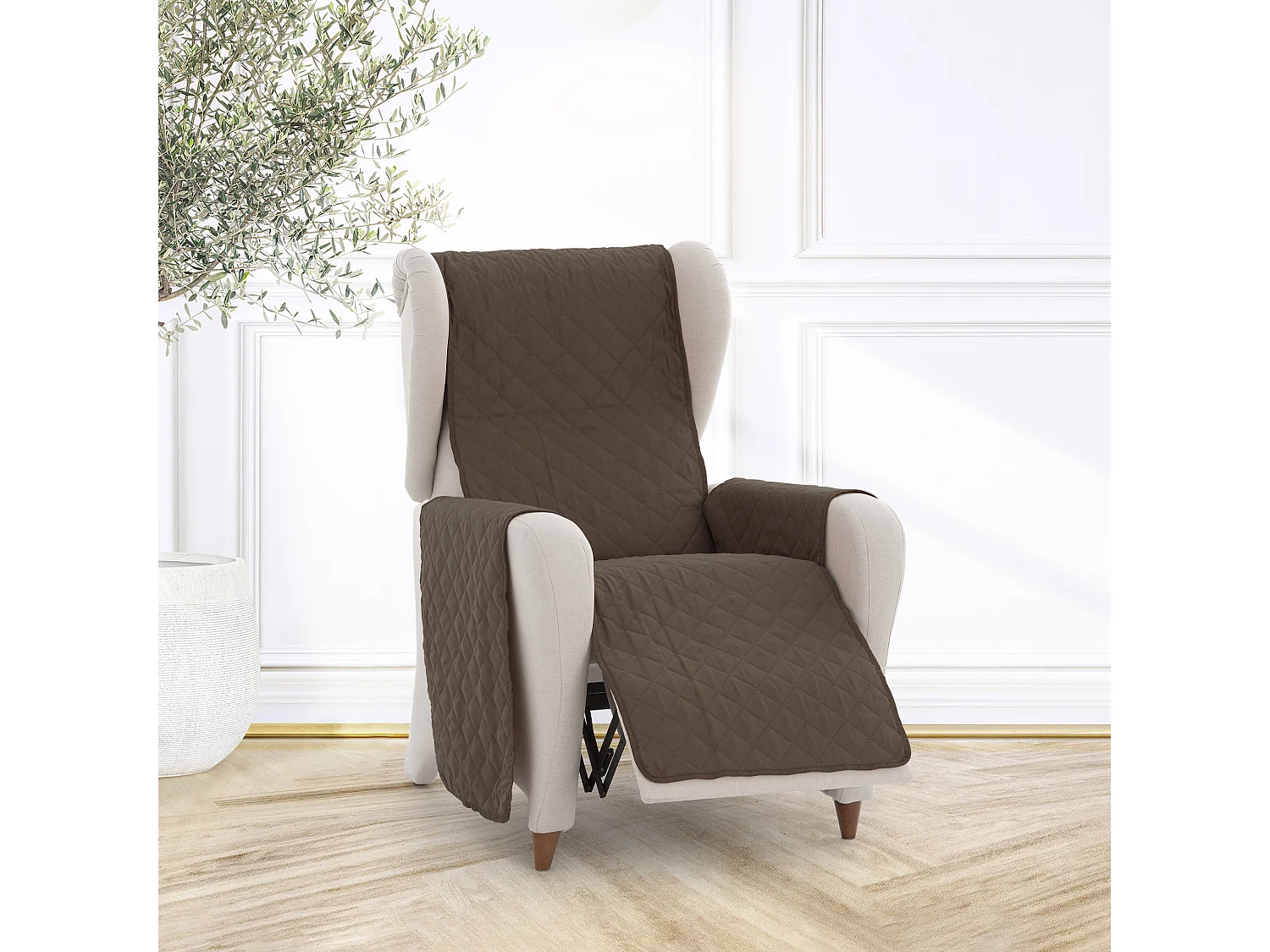 Funda acolchoada reversível Michelle para sofá de 1 lugar cor 07 Castanho