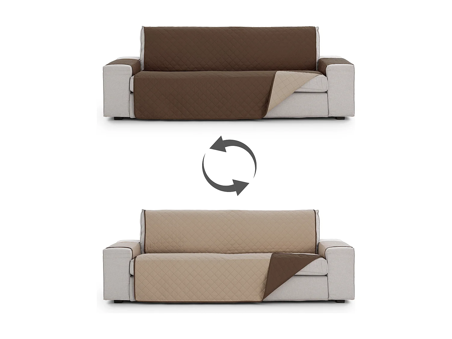 Funda acolchoada reversível Michelle para sofá de 4 lugares cor 07 Castanho