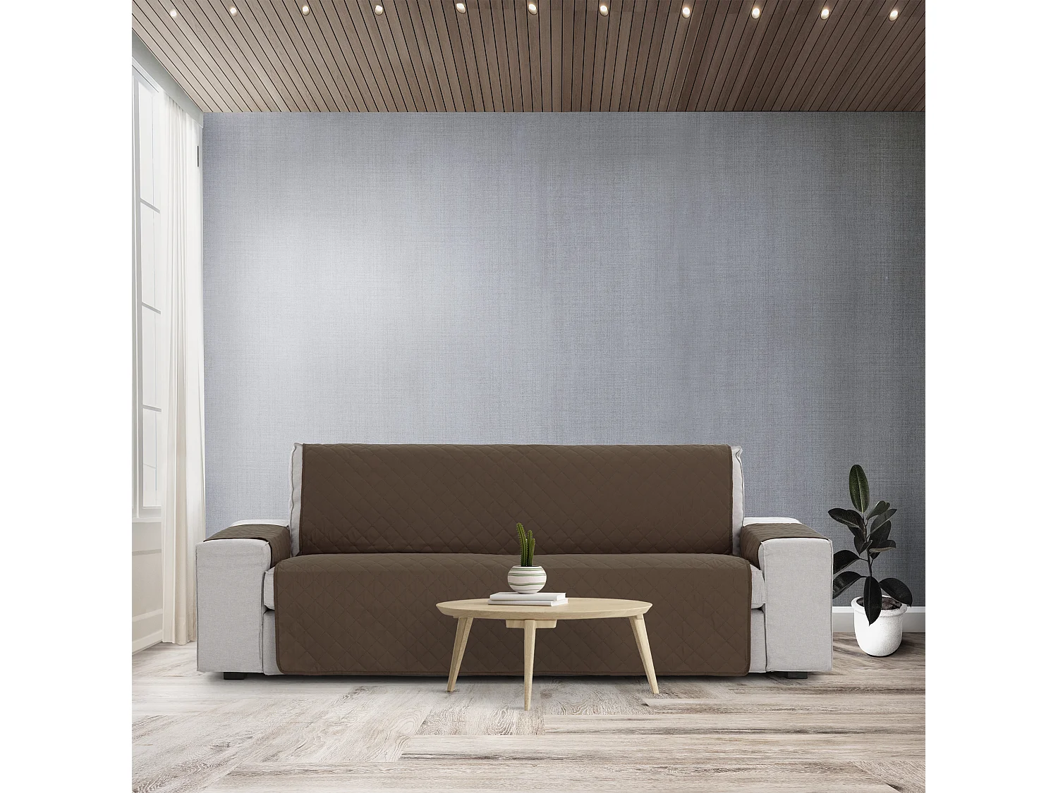 Funda acolchoada reversível Michelle para sofá de 4 lugares cor 07 Castanho