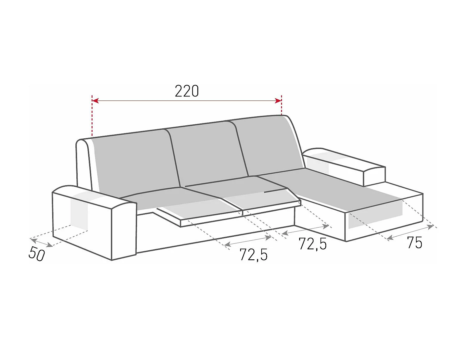 Funda para chaise longue relax com assentos reclináveis Roxana - Cor Linho - Tamanho 220 cm