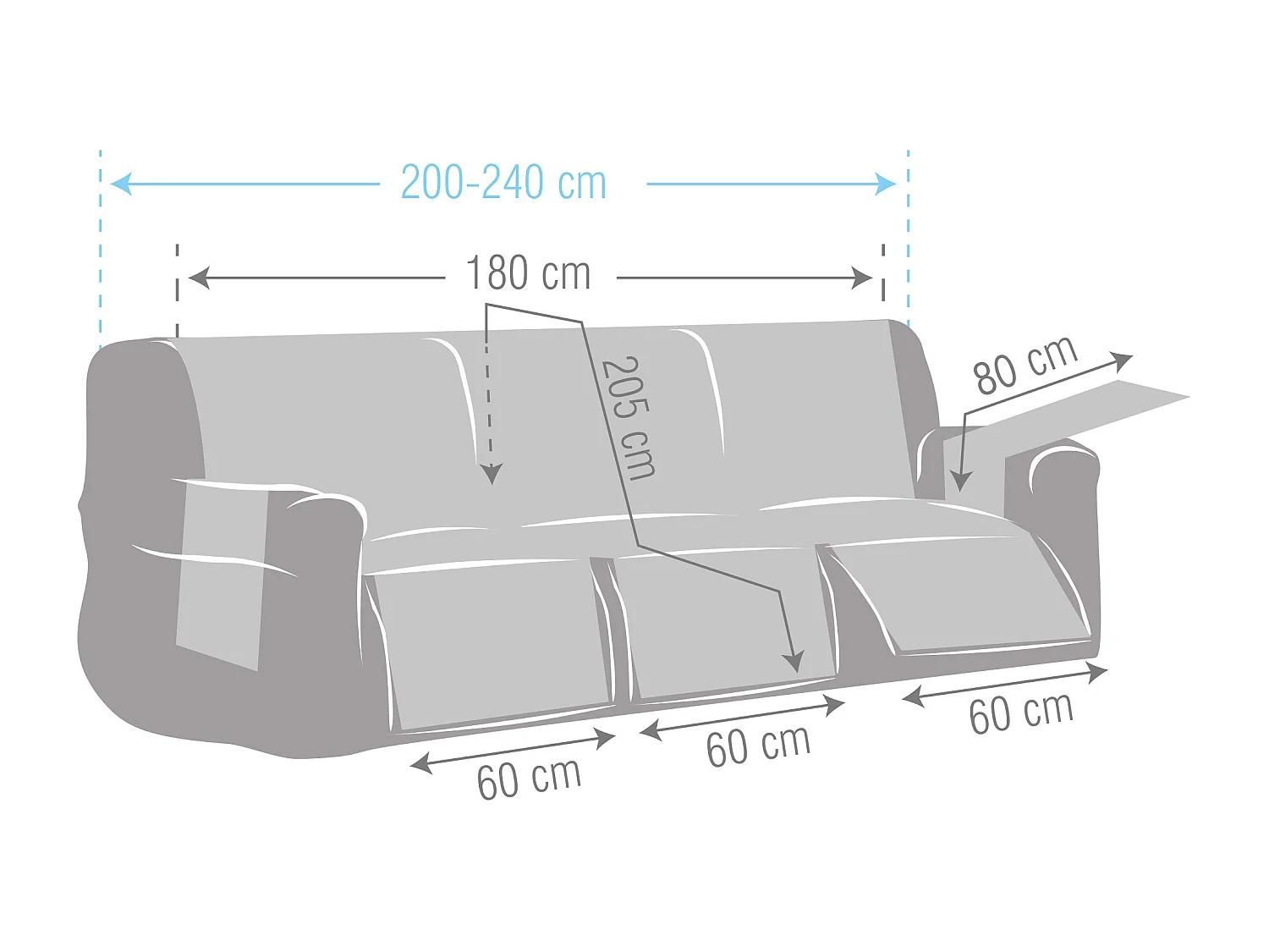 Funda acolchoada reversível para sofá Relax Michelle tamanho 3 lugares com 3 aberturas C/09