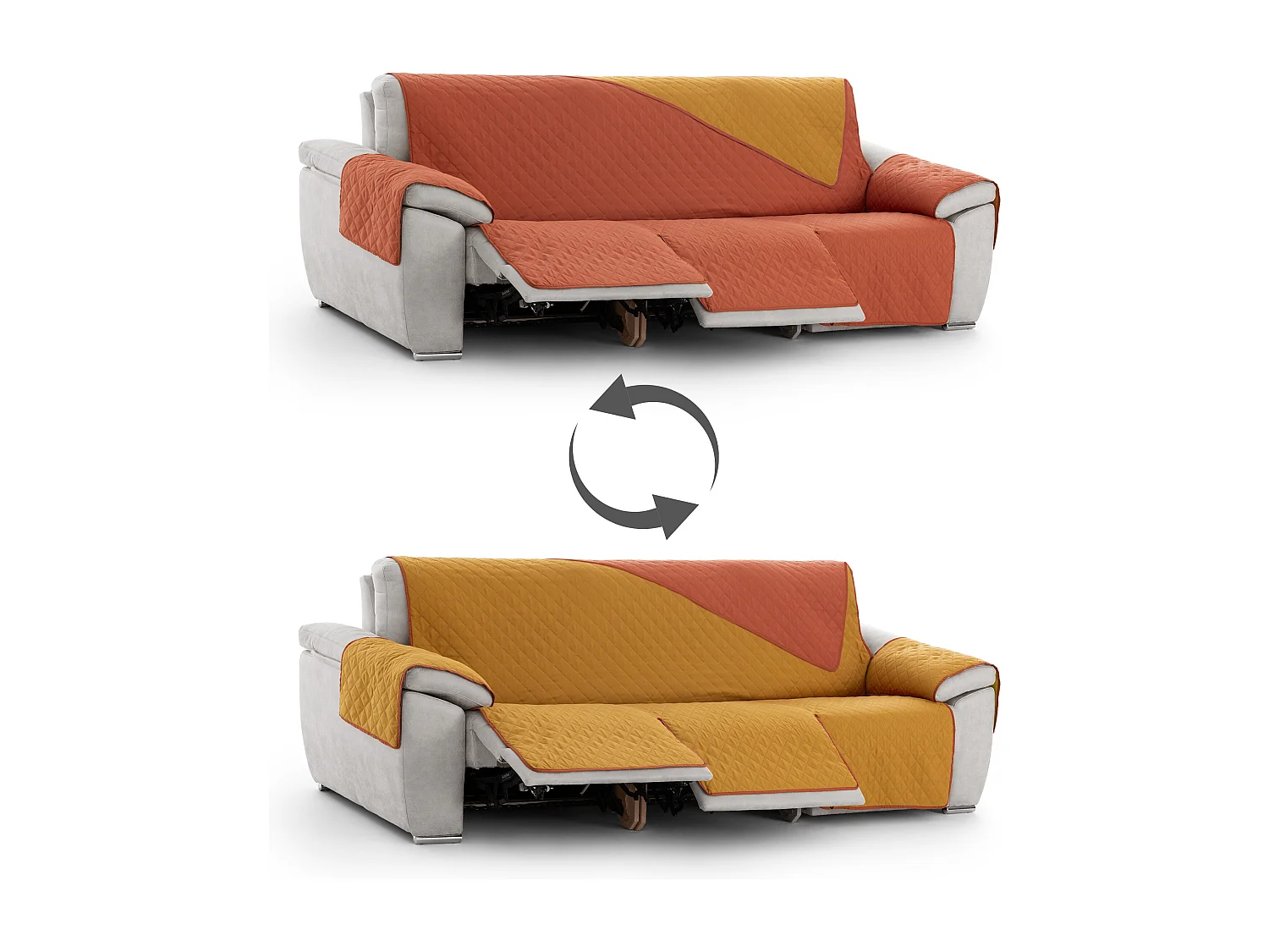 Funda acolchoada reversível para sofá Relax Michelle tamanho 3 lugares com 3 aberturas C/09