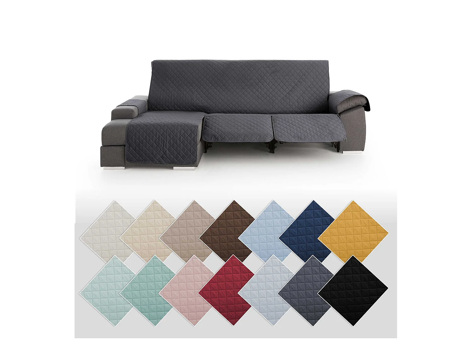 Funda para chaise longue relax com assentos reclináveis Roxana - Cor Cinza - Tamanho 240 cm