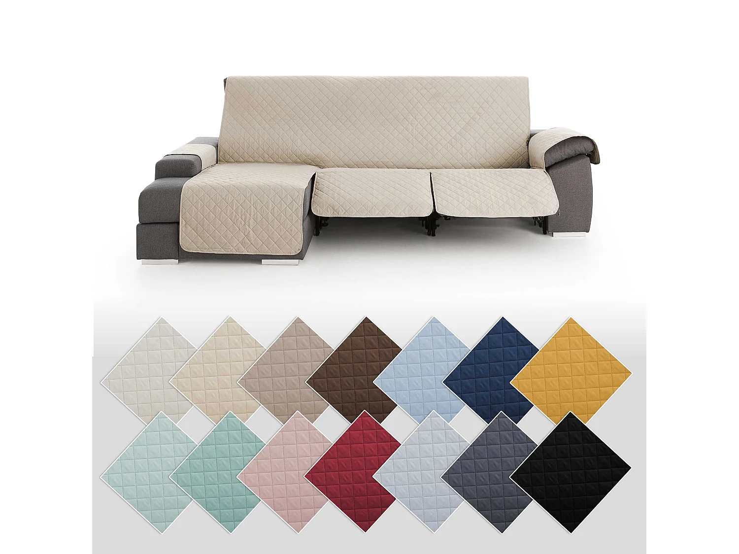 Funda para chaise longue relax com assentos reclináveis Roxana - Cor Bege - Tamanho 200 cm