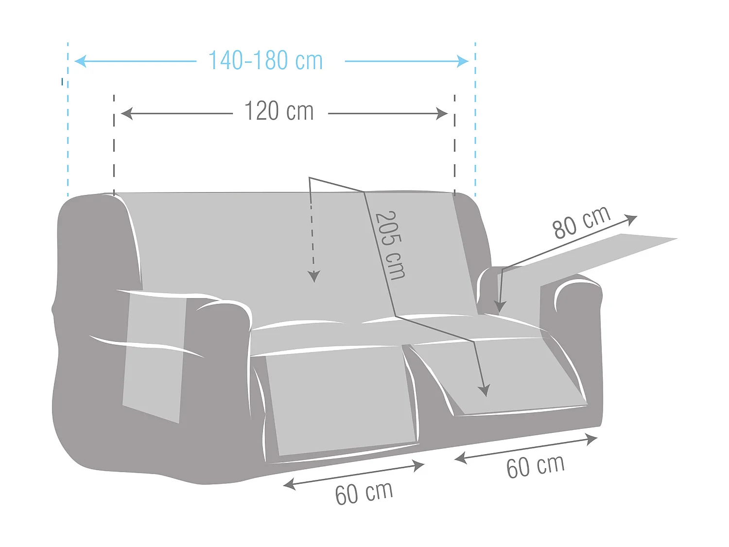 Funda acolchada reversible sofa relax Michelle tamaño 2 plazas con 2 aberturas C/07