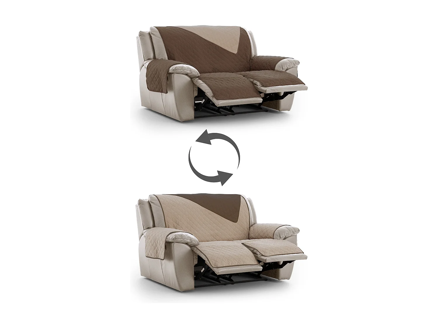 Funda acolchada reversible sofa relax Michelle tamaño 2 plazas con 2 aberturas C/07