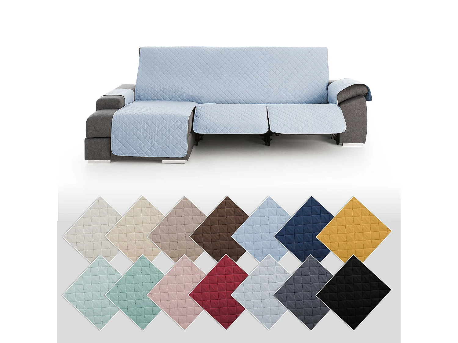 Funda para chaise longue relax com assentos reclináveis Roxana - Cor Azul Claro - Tamanho 280 cm