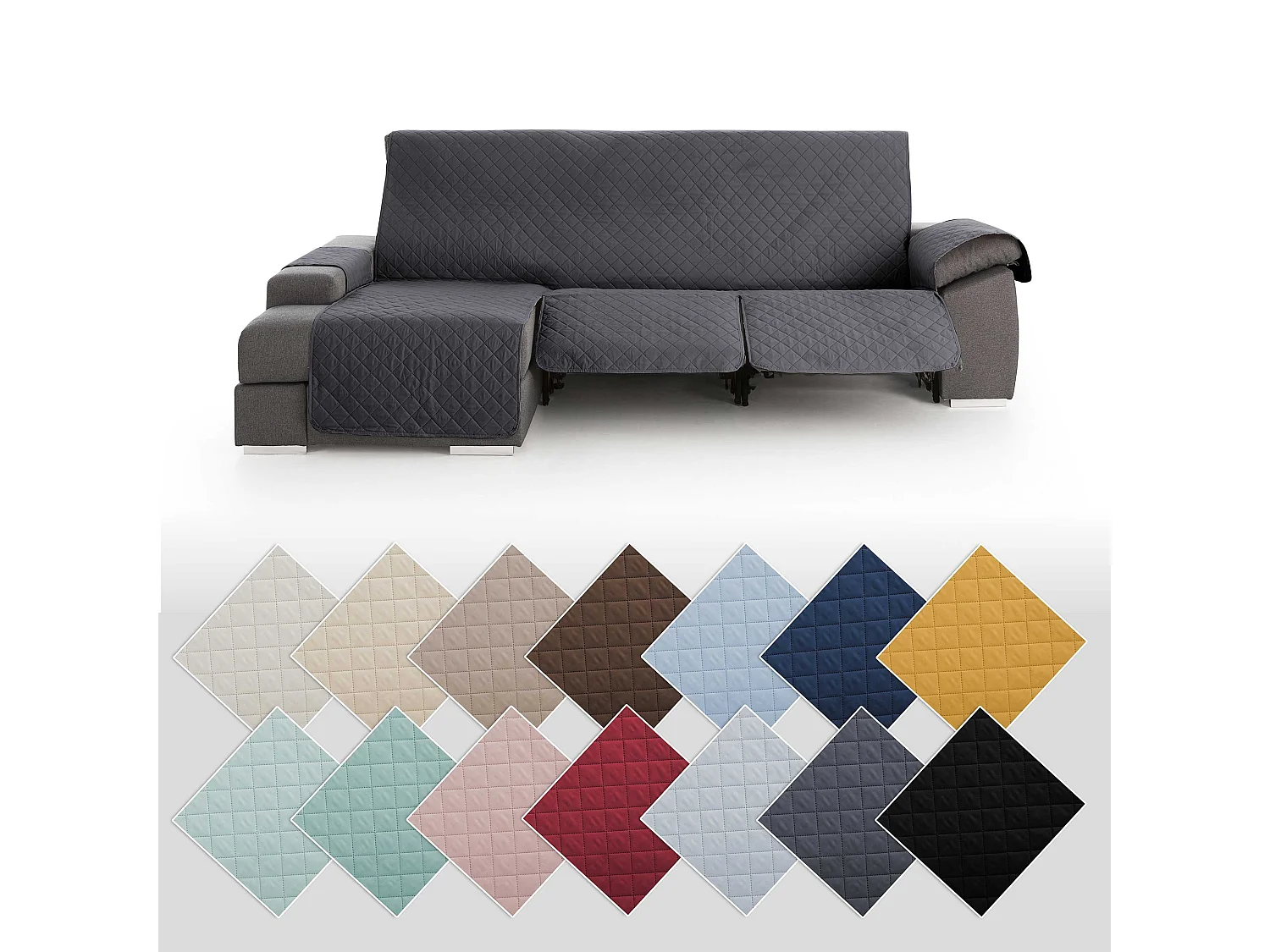 Funda para chaise longue relax com assentos reclináveis Roxana - Cor Cinza - Tamanho 280 cm