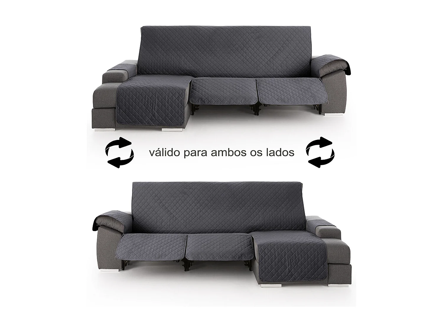 Funda para chaise longue relax com assentos reclináveis Roxana - Cor Cinza - Tamanho 280 cm