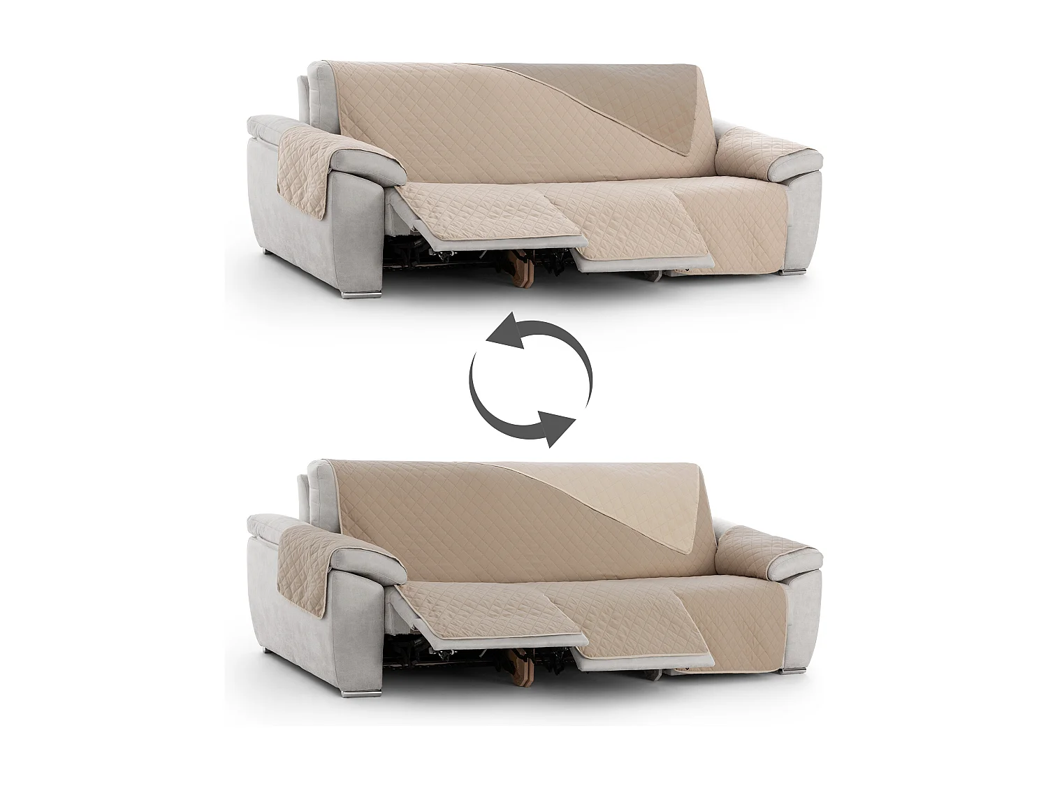 Funda acolchoada reversível para sofá Relax Michelle tamanho 3 lugares com 3 aberturas C/00