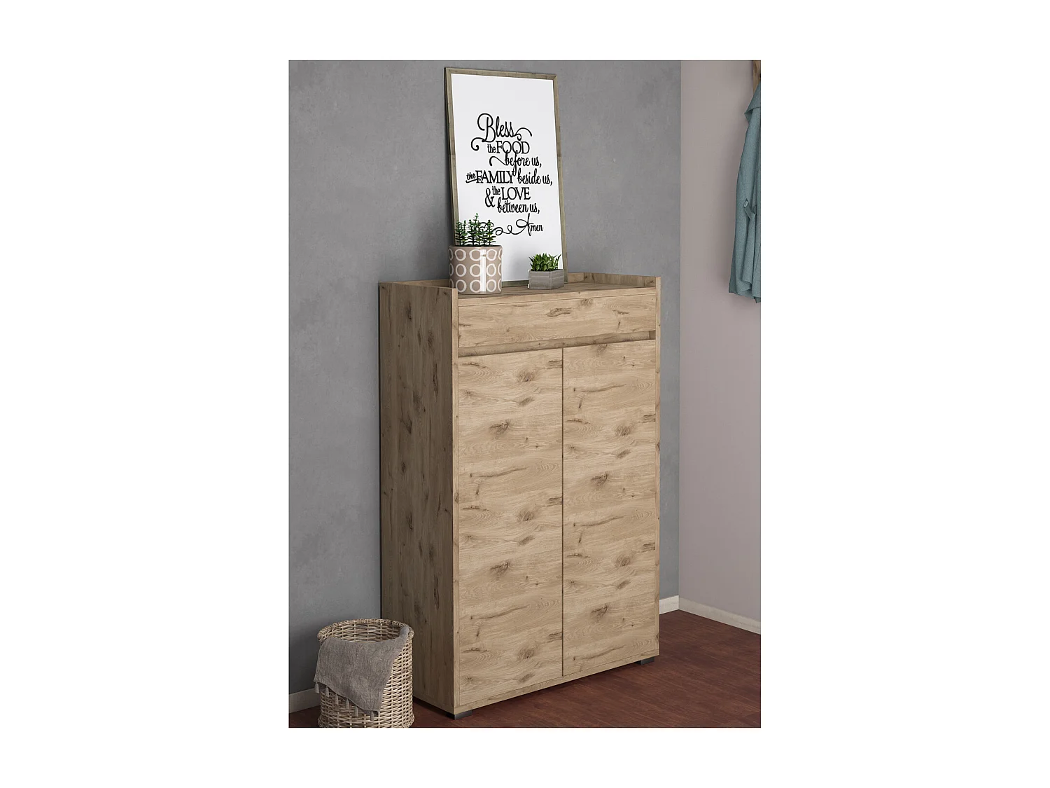 Kosmo | Meuble à chaussures 2 portes 1 tiroir en MDF aspect chêne