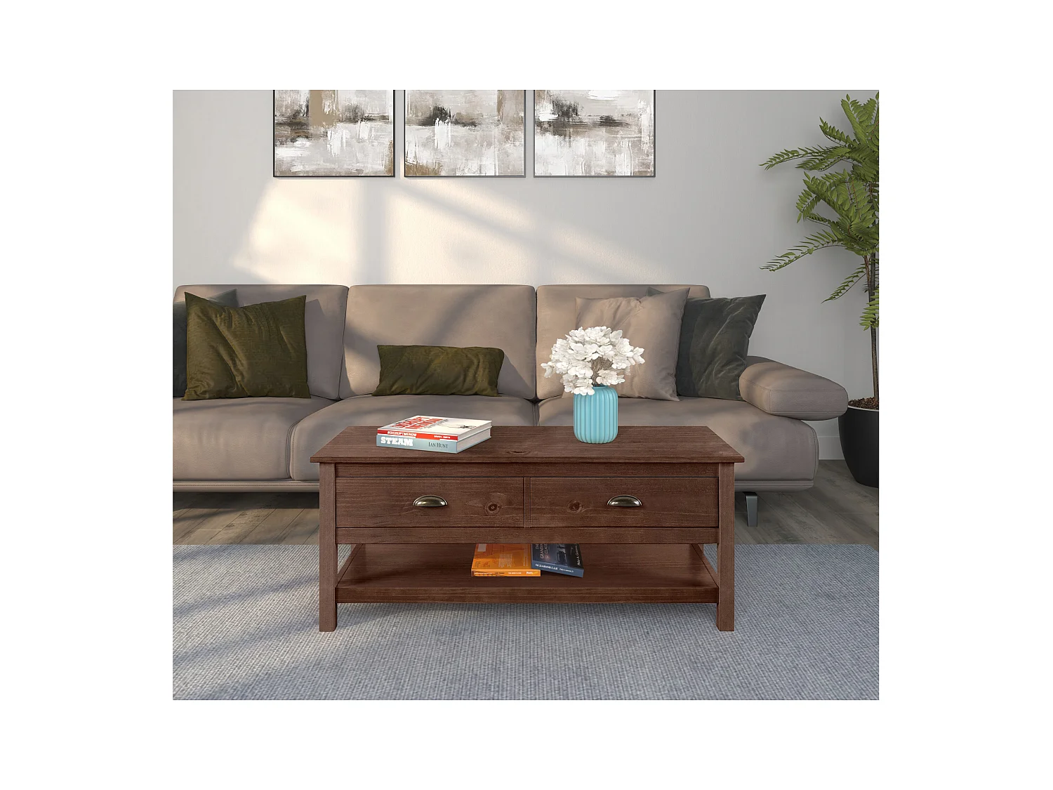 Harry | Table basse avec 2 tiroirs en pin marron