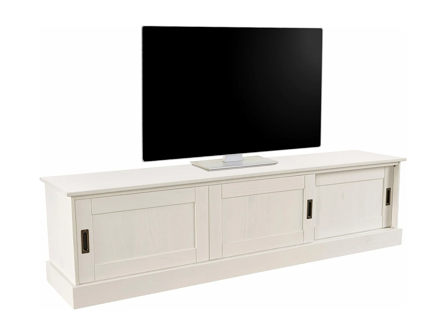 Harry | Meuble TV avec 3 portes coulissantes en laqué blanc pin