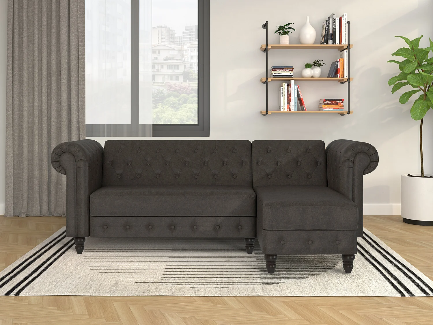 Felix | Canapé-lit avec chaise longue en microfibre anthracite