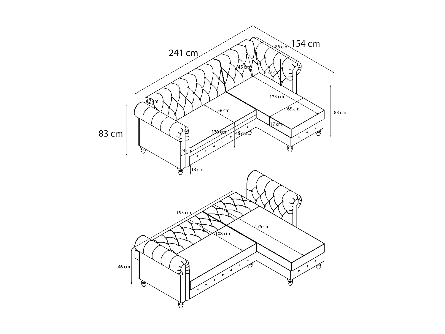 Felix | Canapé-lit avec chaise longue en microfibre anthracite