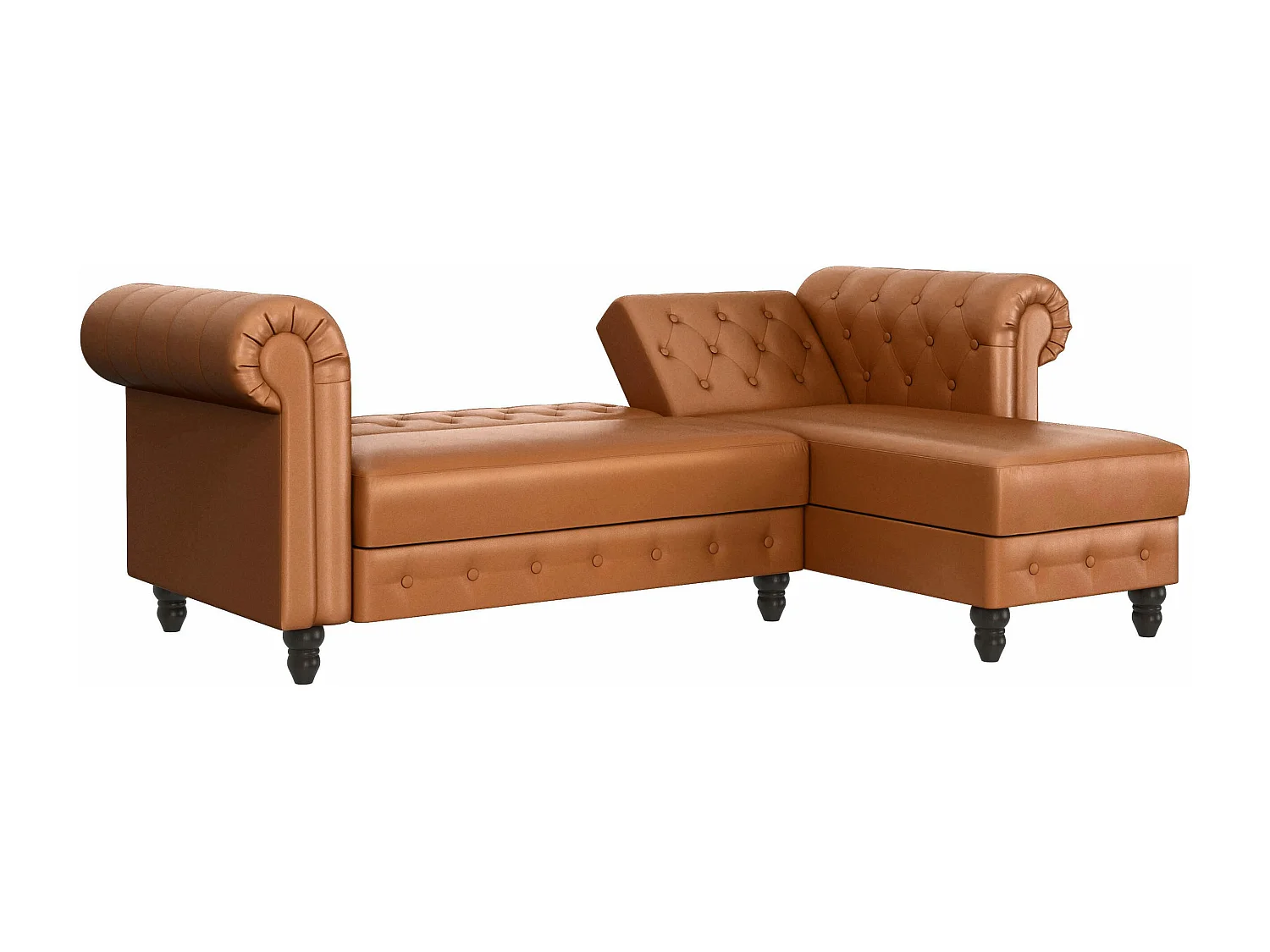 Felix | Sofá-cama Chaise Longue em PU Cognac
