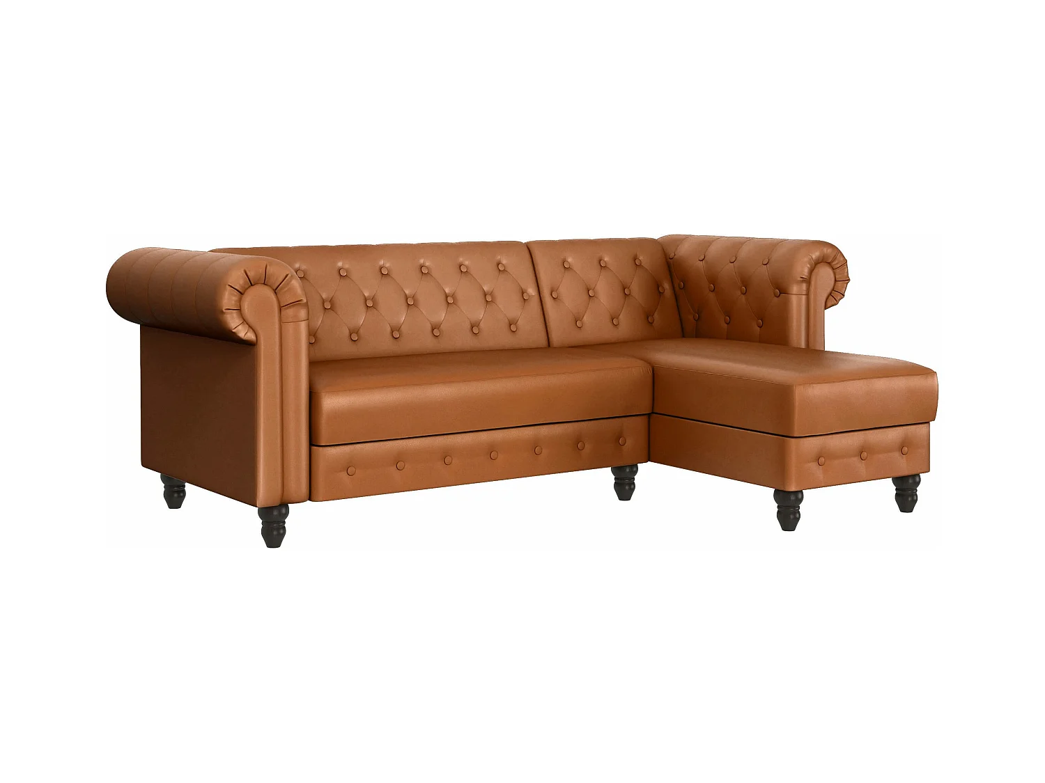 Felix | Canapé-lit 3 places avec chaise longue en PU cognac