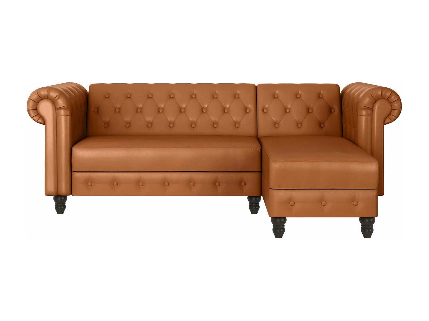 Felix | Canapé-lit 3 places avec chaise longue en PU cognac