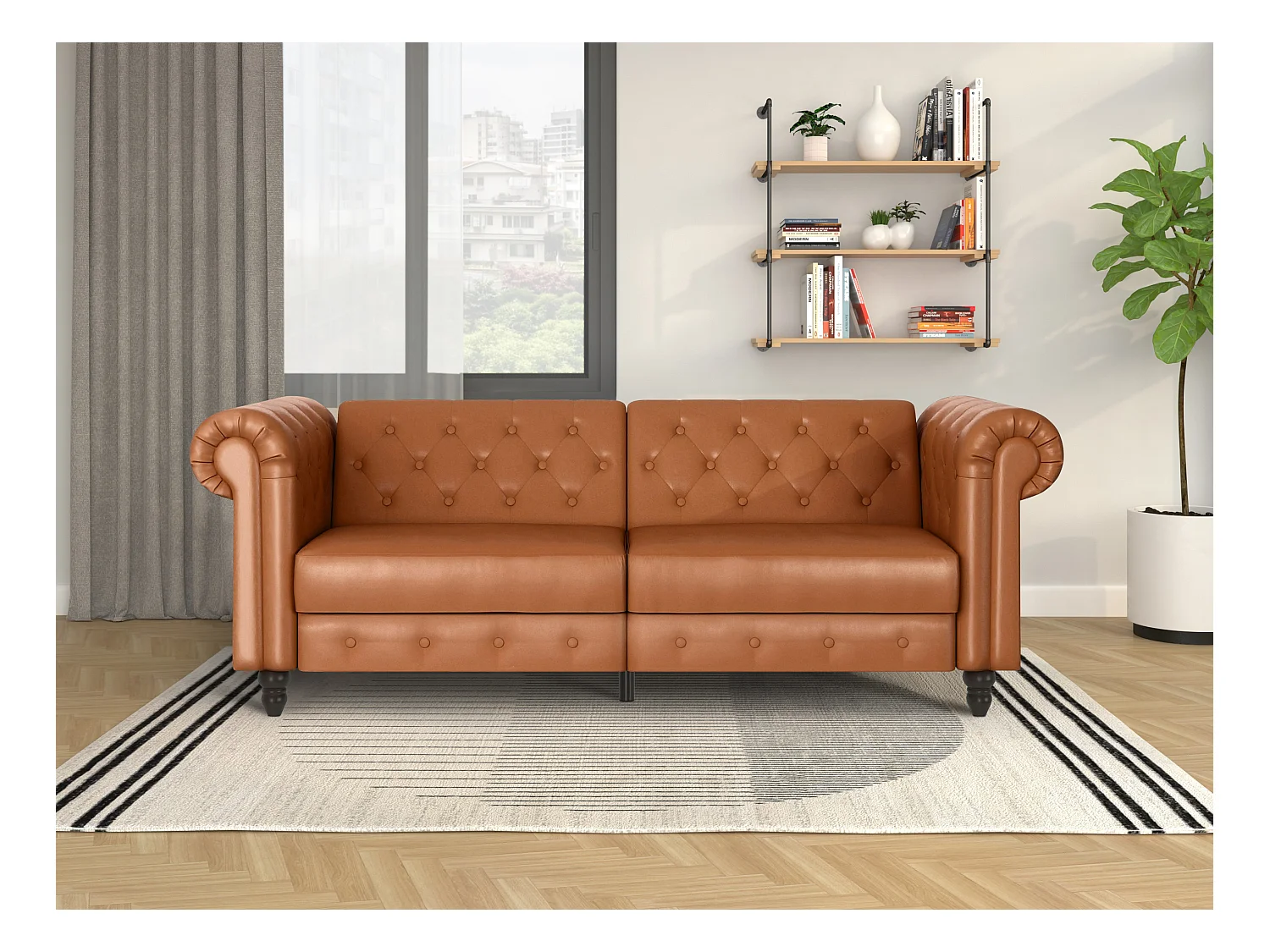 Felix | Canapé-lit 3 places en PU cognac