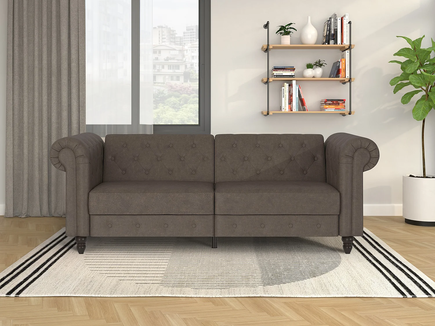 Felix | Canapé-lit 3 places en microfibre marron foncé