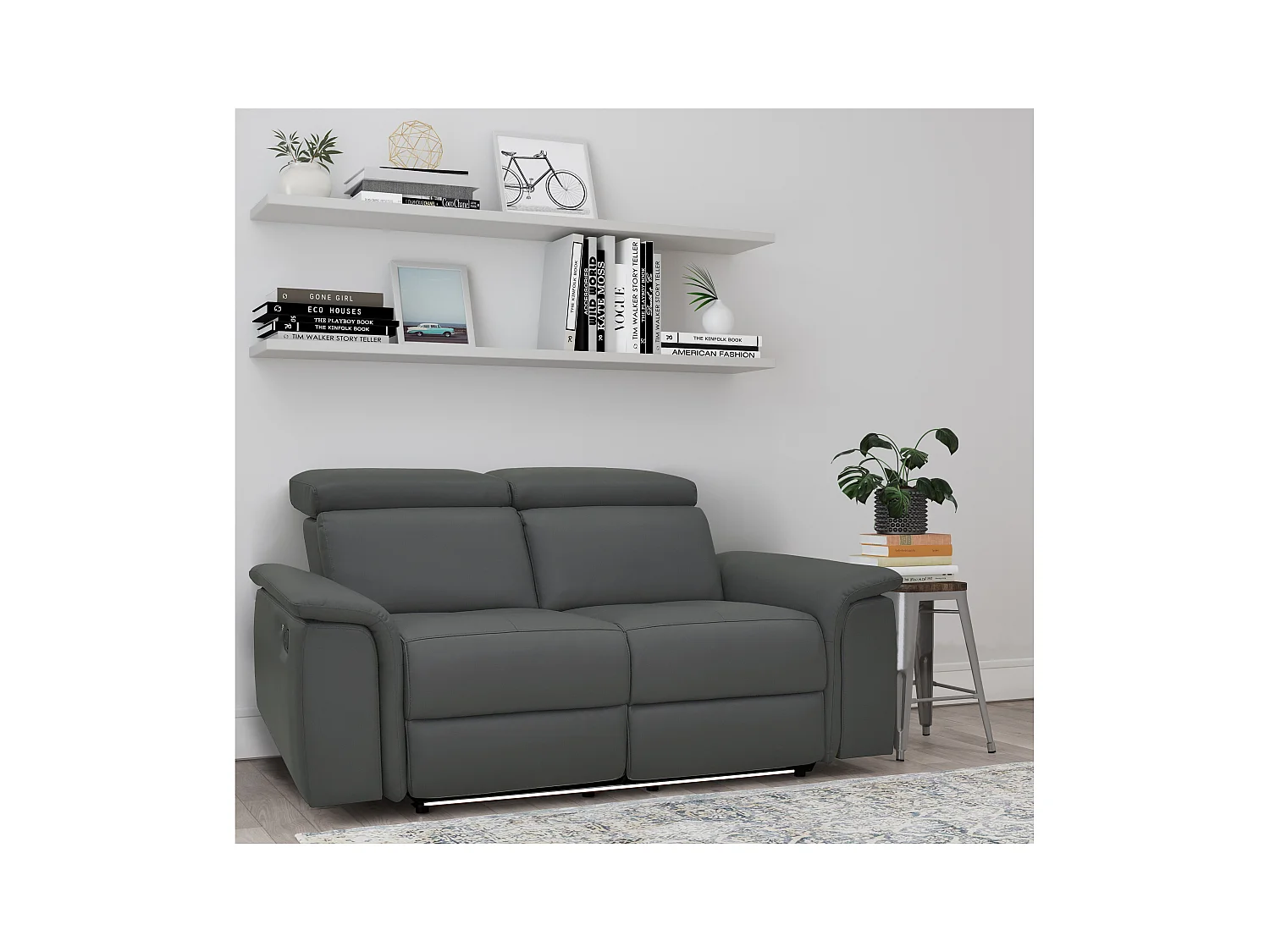Pareli | Canapé 2 places avec fonction électrique en PU/cuir gris