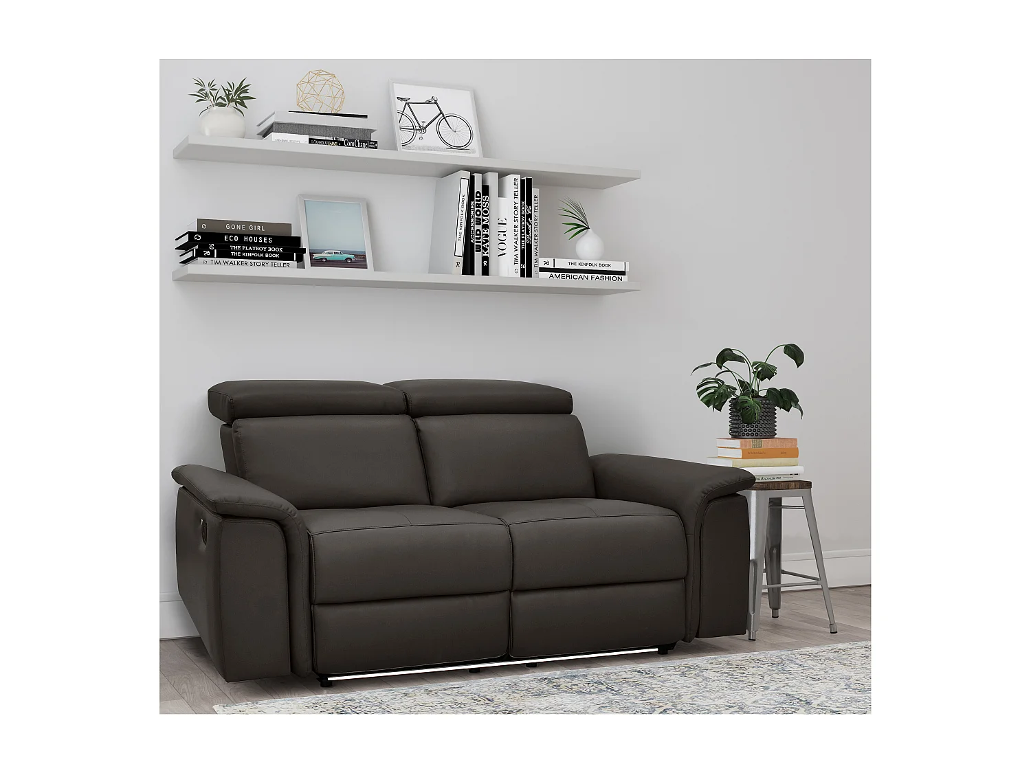 Pareli | Divano 2 posti con funzione relax elettrica in PU/pelle marrone