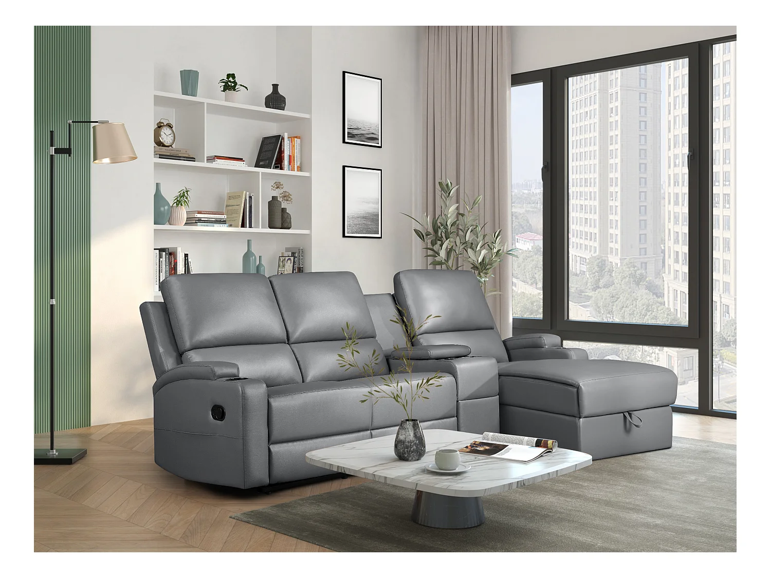 Dallas | Canapé 3 places avec fonction électrique en PU gris