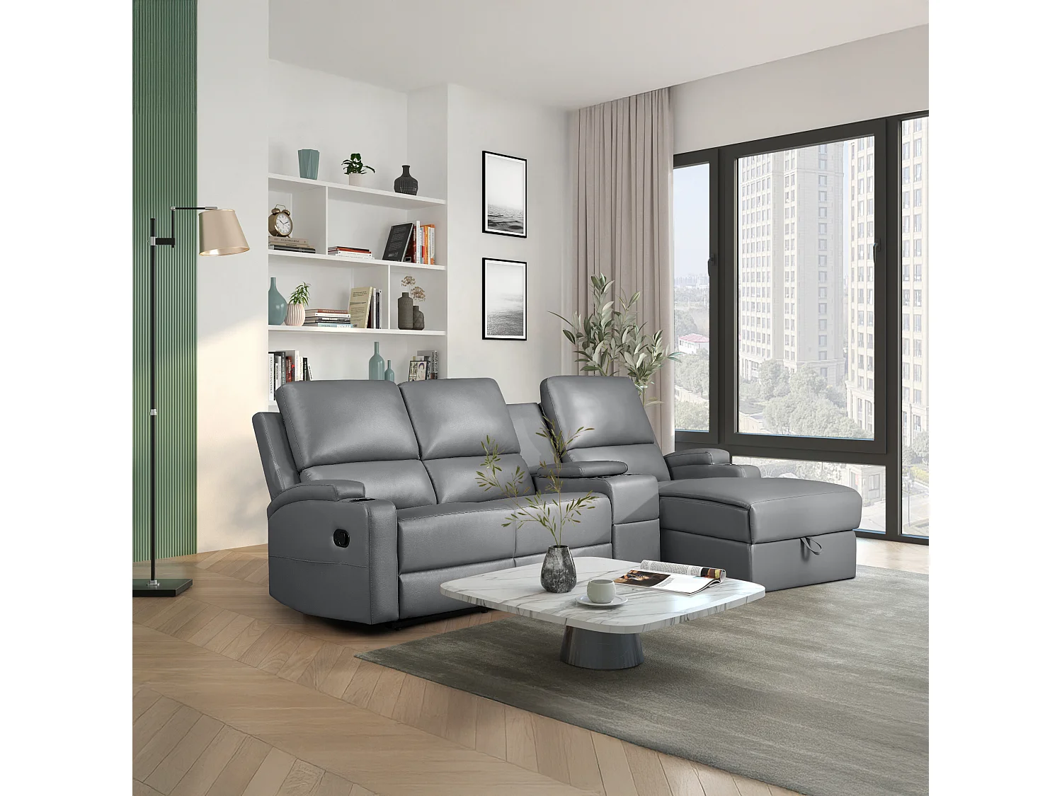 Dallas | Canapé 3 places avec fonction électrique en PU gris