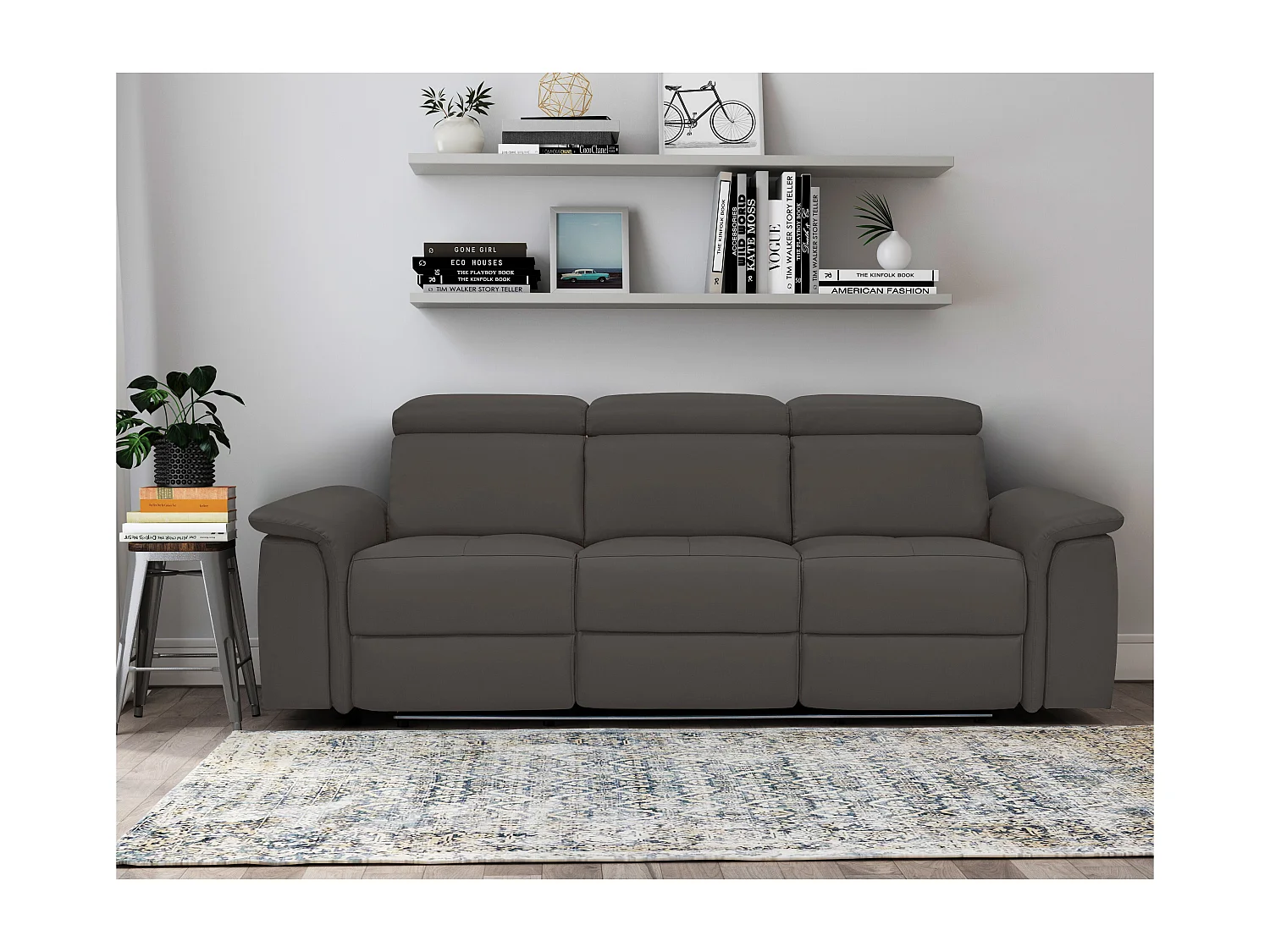 Pareli | Sofá 3 plazas con función Manuel en PU marrón