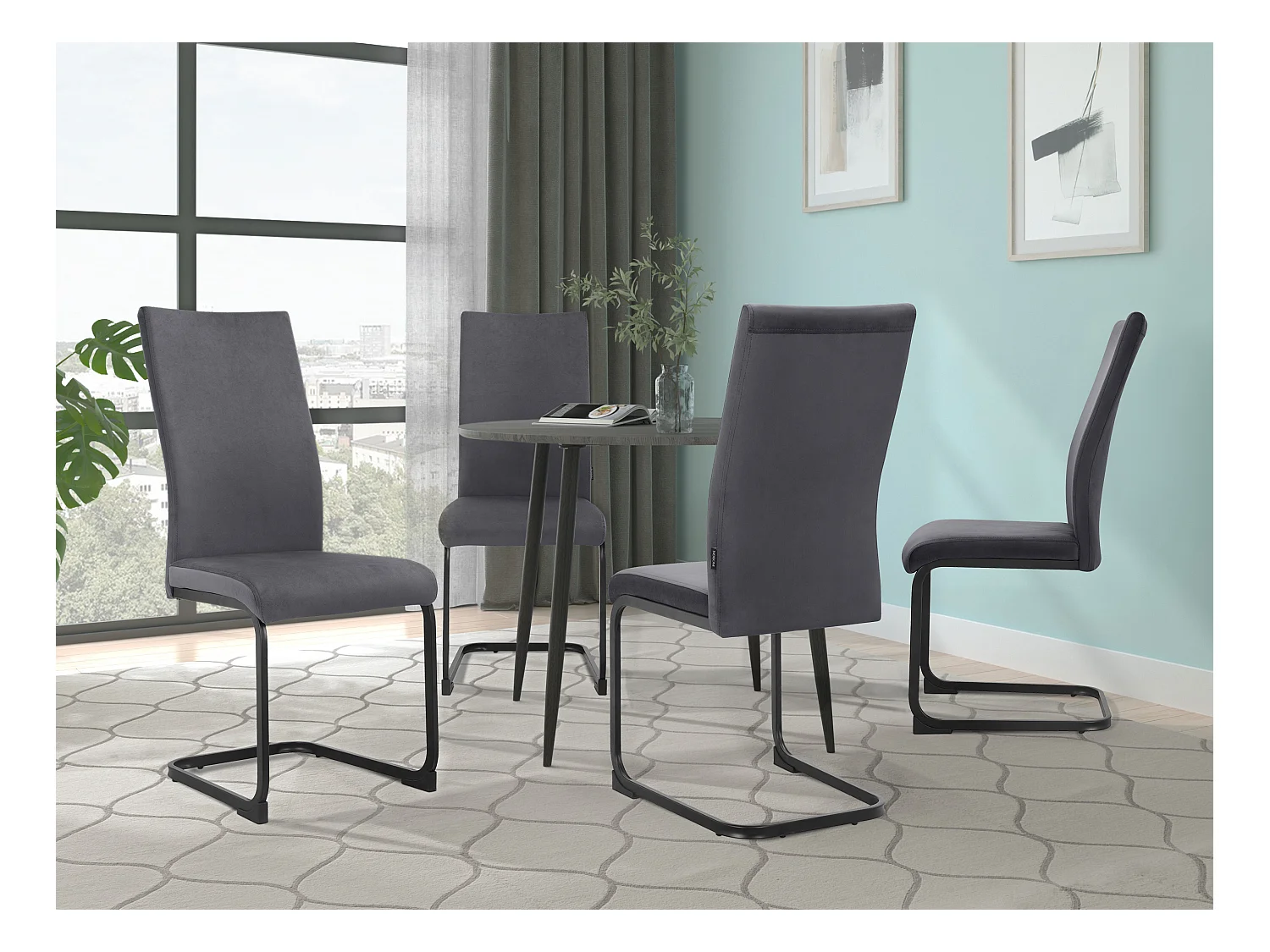 Sia | Lot de 4 chaises en velours anthracite