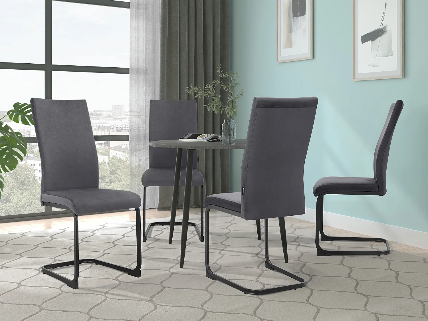 Sia | Lot de 4 chaises en velours anthracite